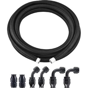 EVIL ENERGY 6AN PTFE Fuel Line Kit, AN6 E85 Fuel Hose Line 12FT Black 5/16 inch