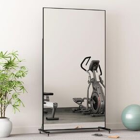 brisafe Large Rolling Mirror 71" x 40" Shatterproof Tempered Glass Easy to Move Full-Length Mirror for Gym/Dance Studio/Yoga Room/Home, Black