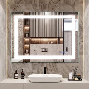 Bathroom Mirror with Lights 32x24 Inch, Ultra Bright LED Bathroom Mirror Wall Mounted Vanity Mirror Large Anti-Fog Area 3000K-6000K Adjustable Auto-Off Memory Housewarming Gift