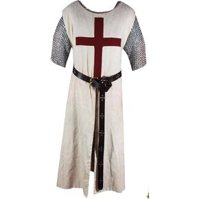 Medieval Knight Crusader Maroon Templar Off-White Tunic Costume Renaissance SCA Size(S-6XL)
