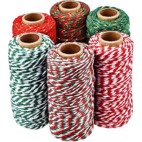 6 Rolls Christmas Twine Gift Wrapping Cord Bakers Twine Rope for Packing Arts Crafts Garden Decoration Supplies, 6 Colors