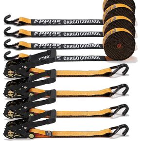 4 Pack Heavy Duty 2" x 27' Ratchet Tie Down Straps with Flat Hooks - 10,000 LBS Break Strength for Truck & Trailer Cargo Control KODIAK STRAPS