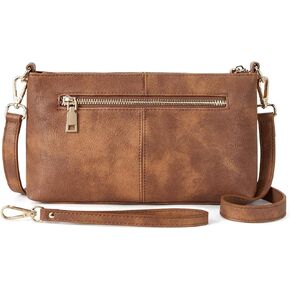 BOSTANTEN Small Crossbody Purse Leather Wristlet Purses for Women with Zipper Pocket Casual Clutch Bags