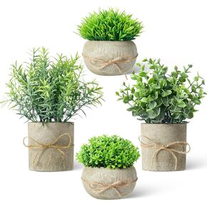 4 Packs Artificial Plants Mini Fake Plants Small Greenery Potted Plants for Home Decor Indoor Office Table Bathroom