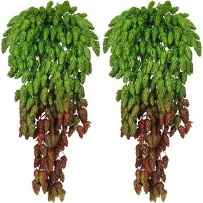 RECUTMS 4pcs Artificial Hanging Greenery for Outdoors with LED Lamps Strings Long Fake Plant Vine Small Faux Hanging Plants Indoor Leaves Plastic Plants Living Room Farmhouse (Dark Yellow)