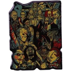 Freddy Nightmare Elm Street Jason Friday 13th Chucky Halloween Michael Myers It Pennywise Saw Jigsaw Horror Movie Film 1.4" Enamel Pin Badge