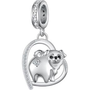 Pug Gifts for Pug Lovers S925 Sterling Silver Pug Charm for Bracelet Cute Pug Dog Jewelry Gifts for Women