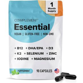Complement 2 Month Supply Vegan Multivitamins for Women & Men (180 Capsules) Omega 3 DHA+EPA, Vitamin B12, Vitamin D3 K2, Zinc, Selenium, Magnesium, Iodine Supplement- Made in USA, 60 Servings in Saudi Arabia