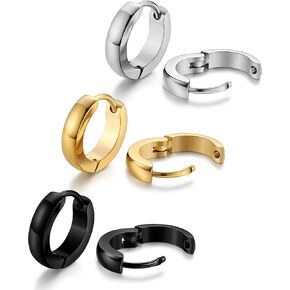 Jstyle Hypoallergenic Small Hoop Earrings for Men Women 316L Surgical Stainless Steel Gold/Silver/Black Hoop Earrings for Sensitive Ears Mens Hoop Huggie Earrings Ear Piercing Jewelry Set 12/16/20mm
