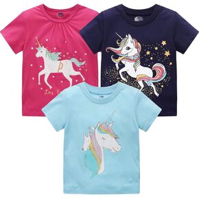 Girls Short Sleeve Shirt Toddler Crewneck Tops Tee Summer Outfits Clothes 3 Pack 2-7T