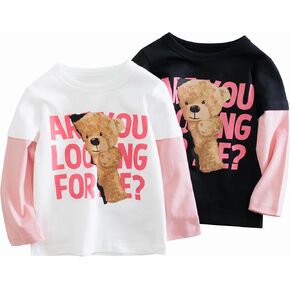 100% Cotton Girls T-Shirt 2-Pack Cute Tops Casual Soft Printed Toddlers Tees Layering 18Months-8Years