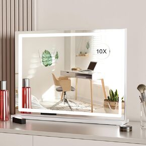 Hollywood Vanity Mirror Makeup Mirror with Lights,10X Magnification LED Lighted Vanity Mirror with USB Charging,3 Color Lighting Modes,Vanity Mirror for Bedroom,Tabletop or Wall-Mounted,White