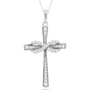 Infinity Religious Cross Pendant Necklaces for Women - 1/4 Cttw Round Cut Diamond Necklace 18" Chain in 14K Gold Plated (0.27 Carat, I-J Color, I2 Clarity)