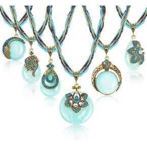 Inbagi 6 Pieces Women Bohemian Necklaces Turquoise Statement Valentine's Day Necklaces Gifts Boho Twist Woven Rope Chunky Chain Turquoise Rhinestone Pendant Jewelry Vintage Collar Necklace for Ladies