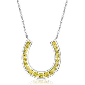 925 Sterling Silver Horseshoe Necklace Created Gemstone Birthstone Necklace Channel Set Horse Shoe Pendant Necklace Lucky Jewelry
