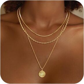 Layered Gold/Silver Necklaces for Women，Stackable 14K Gold/Silver Plated Choker Chain Necklace Simple Layering Stack Pendant Necklaces for Women Trendy Gold Set Jewelry for Women