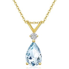 14K Yellow Gold Natural Aquamarine Necklace 1.5ct Pear Cut Aquamarine Pendant Necklace Teardrop Sky Blue Aquamarine Necklace for Women Best March Birthstone Necklace Gift for Mom/Wife/Friend