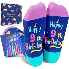 HAPPYPOP 9th Birthday Gifts Ideas for Girls - Socks for Kids Age 9, Presents for 9 Year Olds, Nine Year Old Gifts for Girls Boys, Birthday Gift Box with Greeting Card