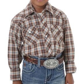 Wrangler Boys' Western Fashion Long Sleeve Plaid Snap Shirt