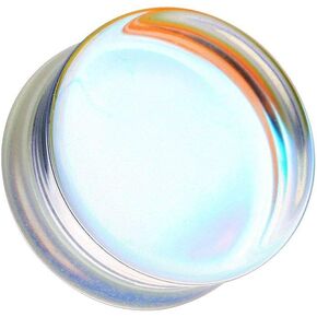 Covet Jewelry Luminous Iridescent Flat Glass Natural Stone Double Flared Ear Gauge Plug