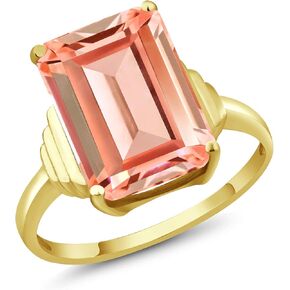 Gem Stone King 18K Yellow Gold Plated Silver Gemstone Birthstone Solitaire Engagement Ring | Emerald Cut 14X10MM Yellow Gold Ring For Women | Available In Size 5, 6, 7, 8, 9