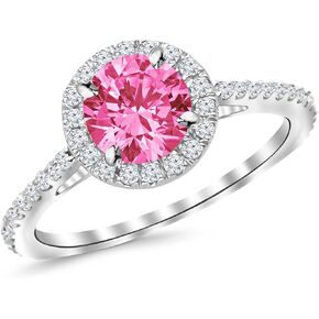 2.4 Carat 14K White Gold Classic Halo Diamond Engagement Ring with a 2 Carat Natural Pink Sapphire Center (Heirloom Quality)