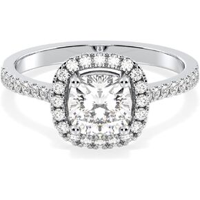 Certified 1.6 Carat Moissanite Ring, Cushion Cut Halo Engagement Rings for Women D Color VVS1 Clarity Moissanite Rings for women,925 Sterling Silver rings, 18K White Gold, Anniversary, Christmas gifts