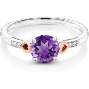 Gem Stone King 925 Silver and 10K Rose Gold Purple Amethyst and Diamond Engagement Ring For Women (1.20 Cttw, Gemstone Birthstone, Available In Size 5, 6, 7, 8, 9)
