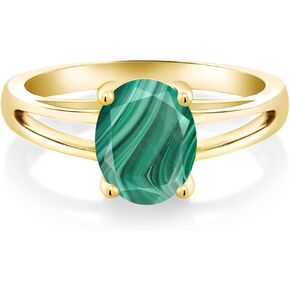 Gem Stone King 18K Yellow Gold Plated Silver 9X7MM Oval Gemstone Birthstone Solitaire Engagement Ring | Wedding Engagement Anniversary Promise Ring For Women | Available In Size 5, 6, 7, 8, 9