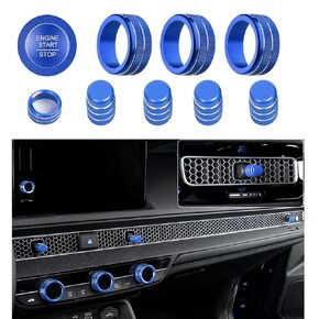 Mrtech for 11th Gen Civic Center Console Knob Covers, 10 Pieces AC Air Vent Ring Radio Switch Engine Start Button Cover Trim Kits Compatible with Honda Civic 2022-2023 / Honda CR-V 2023+ (Blue)