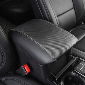 INTGET Car Center Console Armrest Cover for 2024 2025 Ford Explorer Accessories 2020 2021 2022 2023 Leather Middle Arm Rest Dog Seat Cover Console Lid Protector(Black with White Stitches)