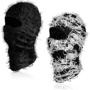 2 Pcs Distressed Balaclava Ski Mask, Windproof Fuzzy Ski Masks, Full Face Windproof Mask for Outdoor Sports