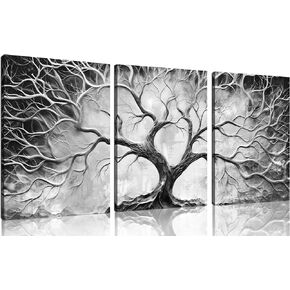 Tree Wall Art for Living Room - Modern Black and White Pictures Wall Art for Bedroom - 3 Piece Wall Decor for Office Size 12" x 16"