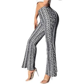 WDIRARA Women's Graphic Print High Waist Flared Long Pants Summer Casual Boho Trousers