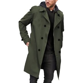 Gafeng Mens Double Breasted Trench Coat Notched Lapel Casual Slim Fit Long Windbreaker Overcoat
