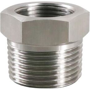 stainless steel reducer Hex bushing, 1/2 male to 3/8 female NPT thread reducing adapter for water line gas oil air hose fuel hydraulic pipe fitting (Pack of 2)