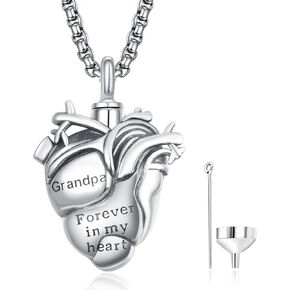 ADMETUS Anatomical Heart Urn Necklace 925 Sterling Silver Cremation Jewelry for Ashes Memorial Gifts for Men with 2.5mm 22"+2" Rolo Chain