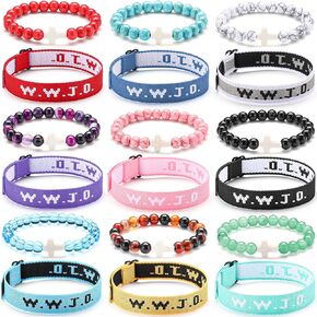 18 Pcs Braided Christian Cross Bracelets Beaded Stretch WWJD Bracelet Adjustable Jesus Bracelets WWJD Wristbands for Women Men What Would Jesus Do Religious Rope Jewelry Faith Pendant Gift