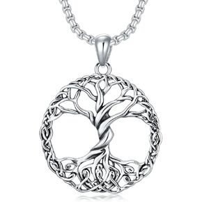 Tree of Life Necklace 925 Sterling Silver/Gold Plated/Black Family Tree Pendant for Men Women