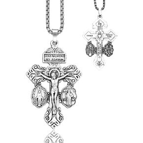 Pardon Cross Necklace with Stainless Steel Rosary Beads - Cruz Del Perdon Catolica with St Benedict and Milagrosa Medal,Rood Del Perdon,Regalo Religioso Católico De Para Hombres Y Mujeres