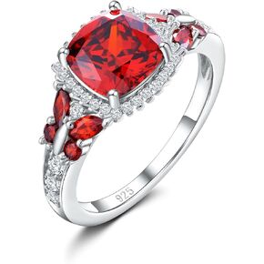 DAYBYDAY Butterfly Birthstone Rings for Women, 925 Sterling Silver Created Gemstone 5A Cubic Zirconia Cushion/Marquise Engagement Ring, 2ct Halo Promise Rings for Her Anniversary Wedding Jewerly
