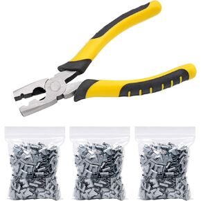 900 Pieces Wire Cage Clips with 1 Piece Wire Cage Buckle Snap Plier, Hog Wire Pliers Hog Ring Pliers for Chicken Pet Dog Cat Cage