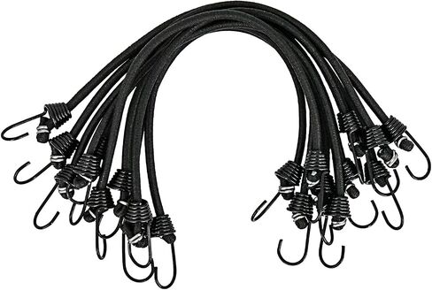 RIO Direct 10 Pack Bungee Cords with Hooks 9 Inch - Black Small Bungee Cords with Hooks on Both Ends - Mini Bungee Straps for Bike Rack, Tents, Tarps, Roof Rack, Camping, Luggage, Cargo in Saudi Arabia