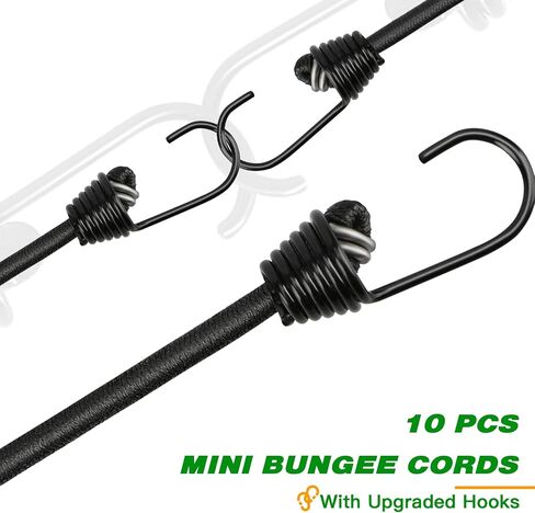 RIO Direct 10 Pack Bungee Cords with Hooks 9 Inch - Black Small Bungee Cords with Hooks on Both Ends - Mini Bungee Straps for Bike Rack, Tents, Tarps, Roof Rack, Camping, Luggage, Cargo in Saudi Arabia