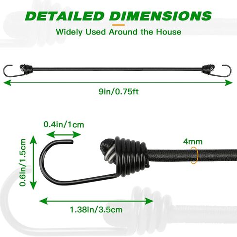 RIO Direct 10 Pack Bungee Cords with Hooks 9 Inch - Black Small Bungee Cords with Hooks on Both Ends - Mini Bungee Straps for Bike Rack, Tents, Tarps, Roof Rack, Camping, Luggage, Cargo in Saudi Arabia