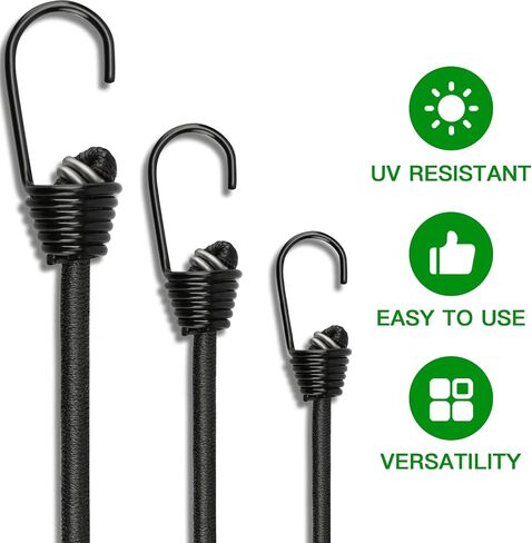 RIO Direct 10 Pack Bungee Cords with Hooks 9 Inch - Black Small Bungee Cords with Hooks on Both Ends - Mini Bungee Straps for Bike Rack, Tents, Tarps, Roof Rack, Camping, Luggage, Cargo in Saudi Arabia