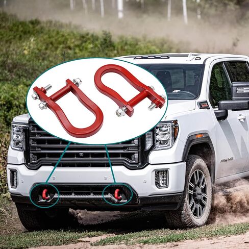 Front Bumper Tow Hook Shackles 2Pcs Red Compatible with 2007-2018 Chevy Silverado 1500, GMC Sierra 1500| 2019 Chevy Silverado 1500 LD, GMC Sierra 1500 Limited Replaces# 84192871 in Kuwait