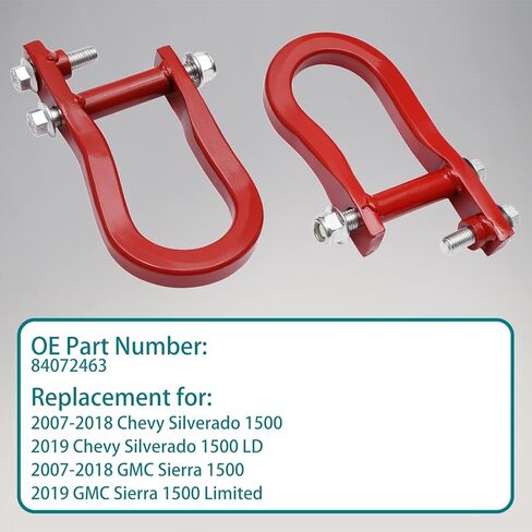 Front Bumper Tow Hook Shackles 2Pcs Red Compatible with 2007-2018 Chevy Silverado 1500, GMC Sierra 1500| 2019 Chevy Silverado 1500 LD, GMC Sierra 1500 Limited Replaces# 84192871 in Kuwait