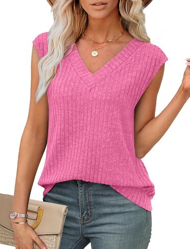 SAMPEEL Womens V Neck Sleeveless Sweater Tank Top Spring Casual Sweater Vest Summer Outifts 2025 in Saudi Arabia
