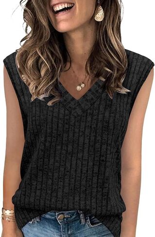 SAMPEEL Womens V Neck Sleeveless Sweater Tank Top Spring Casual Sweater Vest Summer Outifts 2025 in Saudi Arabia
